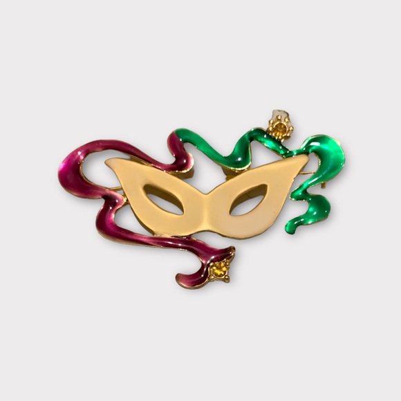 Vintage Mardi Gras Mask Brooch - Picture 6 of 8
